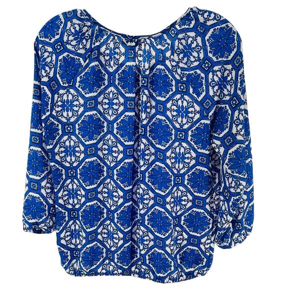 The Limited Blue White Geometric Lightweight Long Sleeve Boho Blouse Top XS - Picture 3 of 9